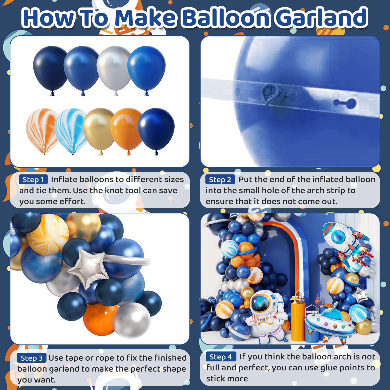 Five-point star foil balloons add shiny accents to space themed display