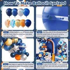 Five-point star foil balloons add shiny accents to space themed display