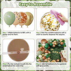 Ouddy Party jungle balloons in sage green and gold enhance woodland ambiance