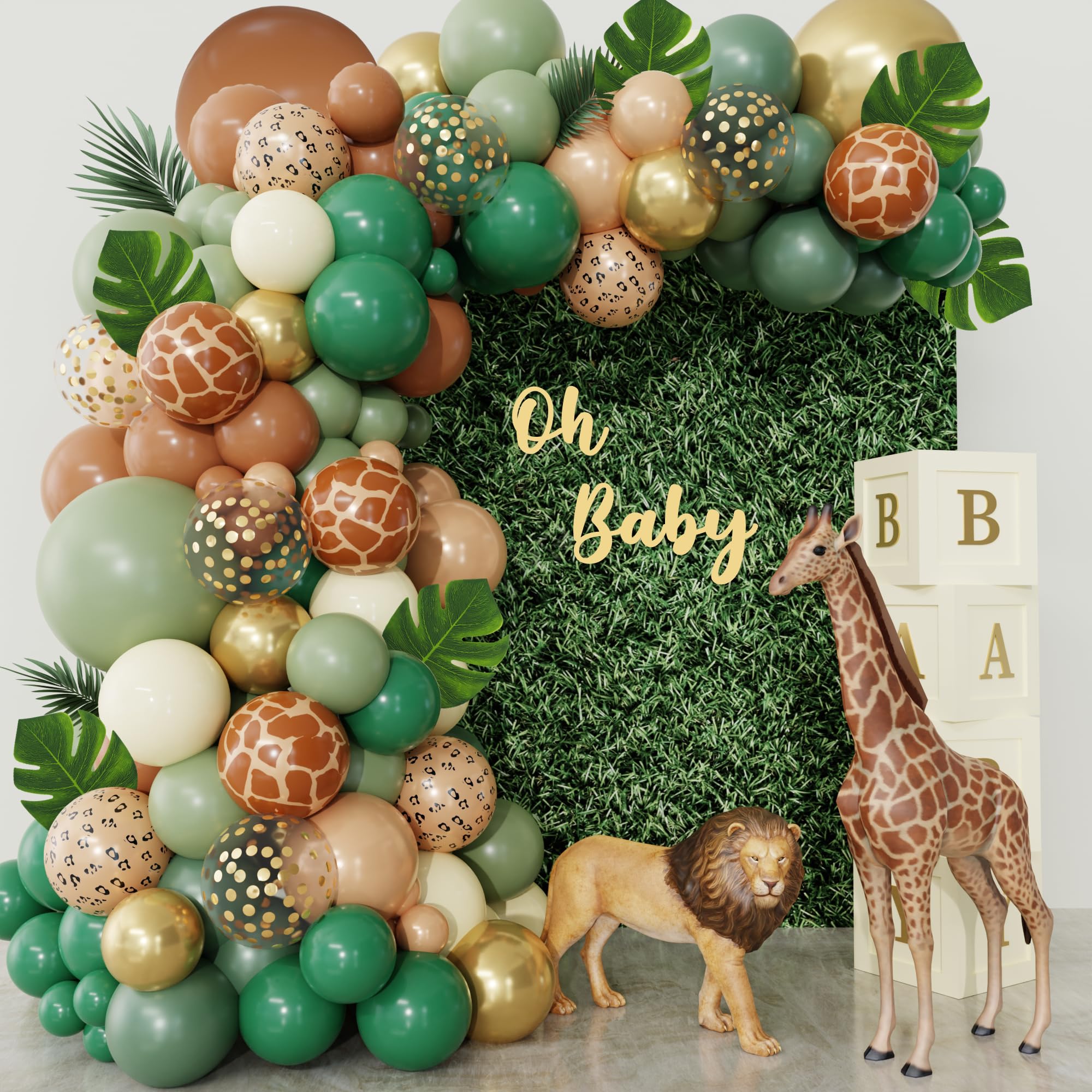 Ouddy Party safari balloon arch kit creates a dramatic jungle centerpiece