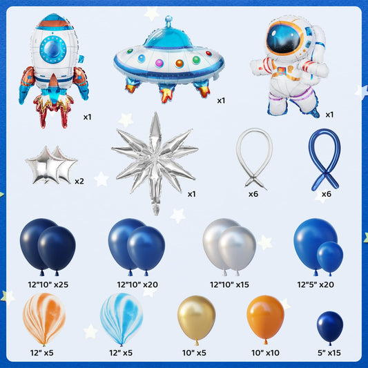 UFO foil balloon adds a playful focal point to space party decor