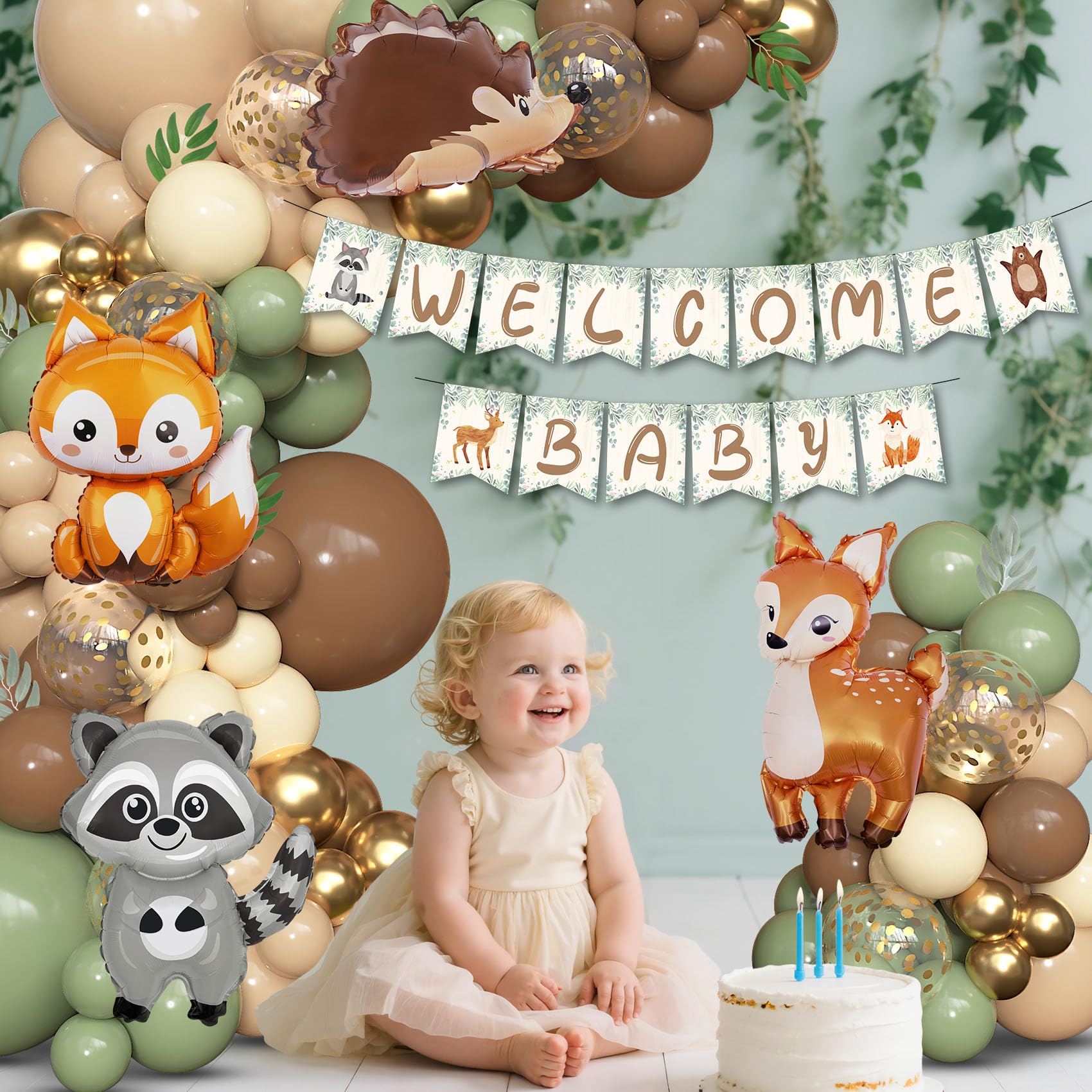 Ouddy Party woodland balloon arch kit simplifies creating a stunning entry display.