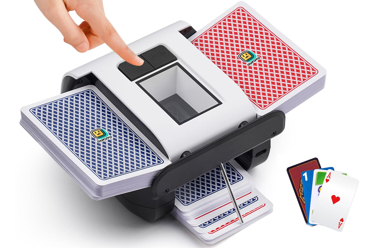 OUFUYU automatic card shuffler front view for 1-2 decks