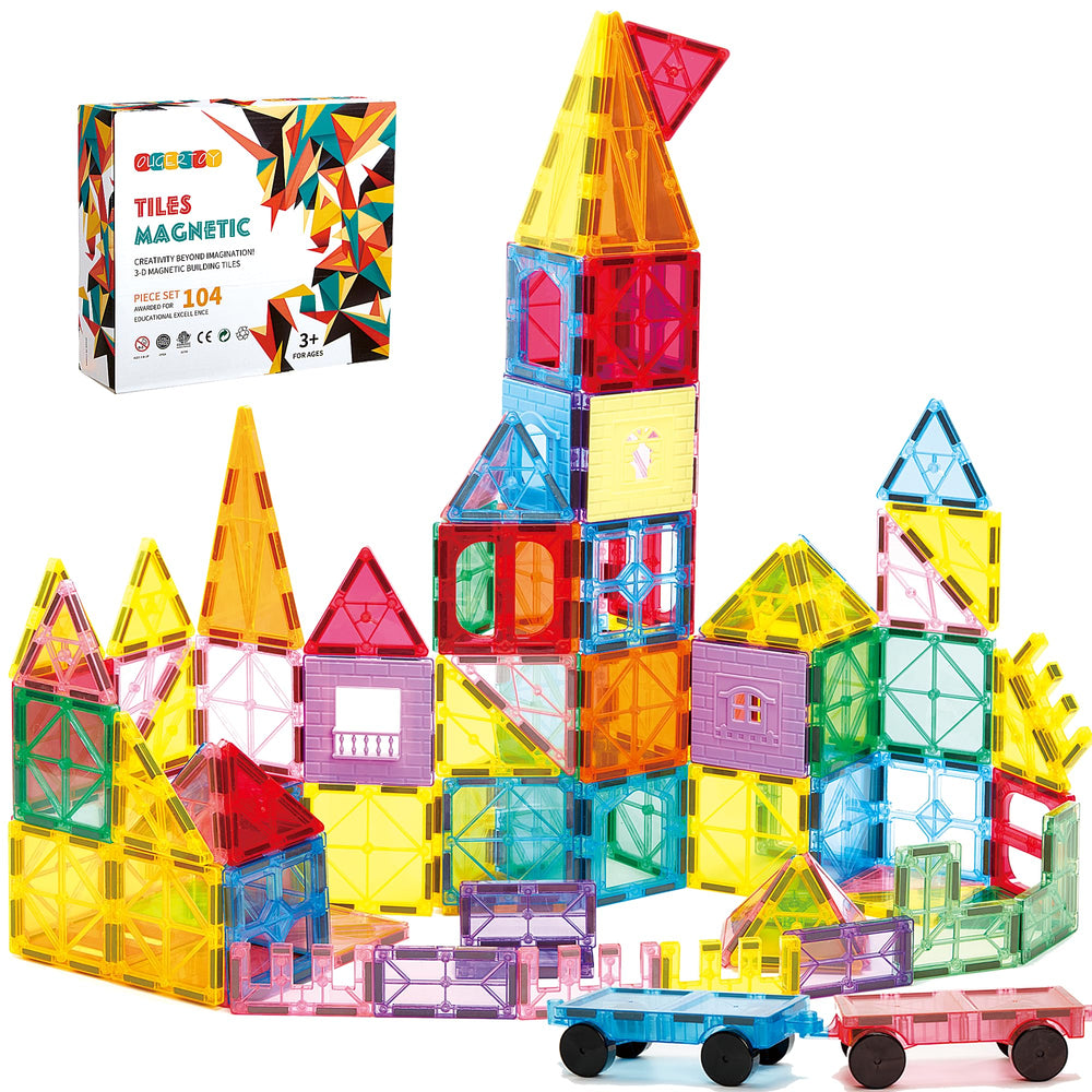 OugerToy 104PCS magnetic tiles main set for creative construction play and learning