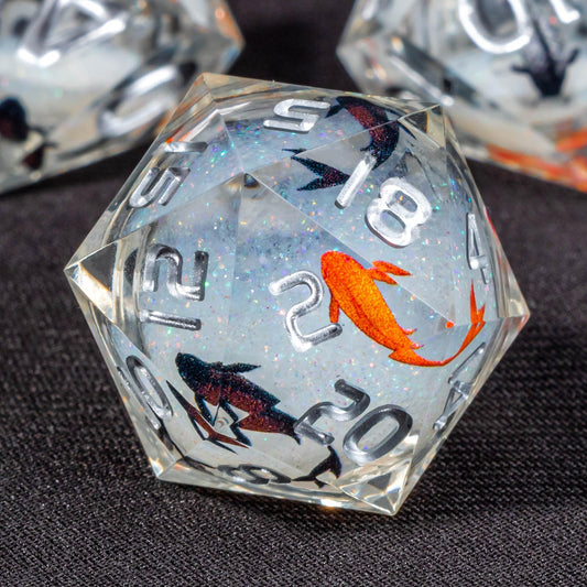 OUKELANWO liquid core koi dice set, mesmerizing visuals during rolls for table presence