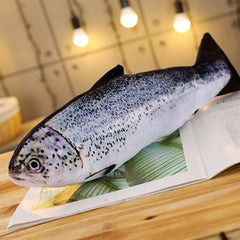 OUKEYI salmon fish pillow close-up shows 3D design and lifelike charm for living rooms.
