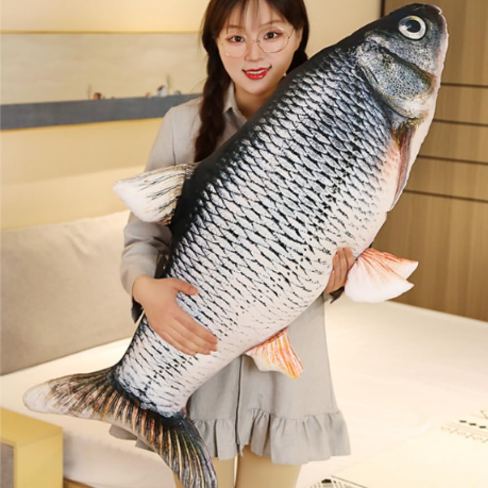 OUKEYI soft plush fish cushion side view enhances lounging comfort and room style