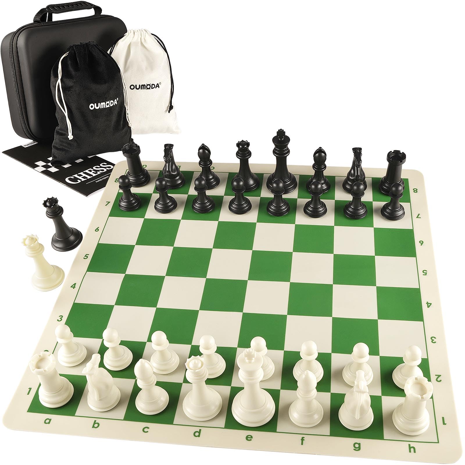 OUMODA 4-inch king tournament chess set with weighted pieces for stable, precise moves.