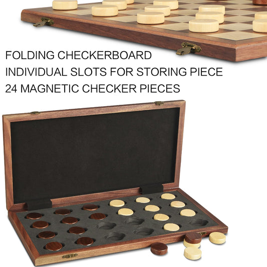 OUMODA 24 magnetic checkers pieces stay secure on the board.