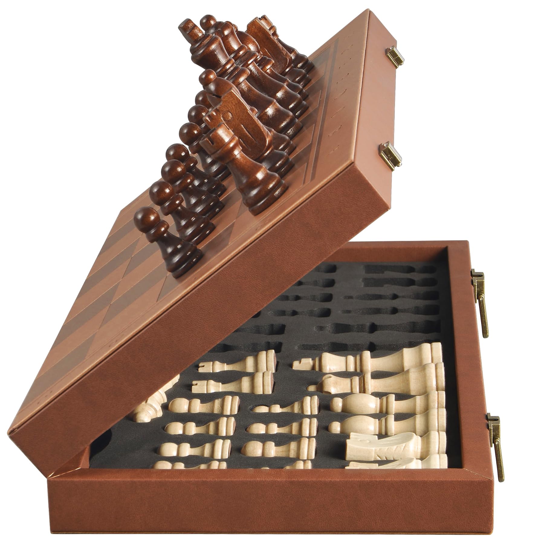 OUMODA magnetic chess board with leather surface ensures stable, travel-friendly play.