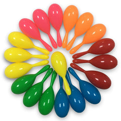 OuMuaMua 24pcs mini maracas in neon colors for festive decorations and kids' party favors.