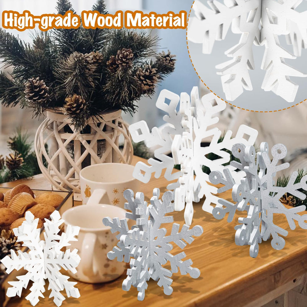 OuMuaMua wooden snowflake 3D centerpiece in 4.7-inch size creates layered festive depth