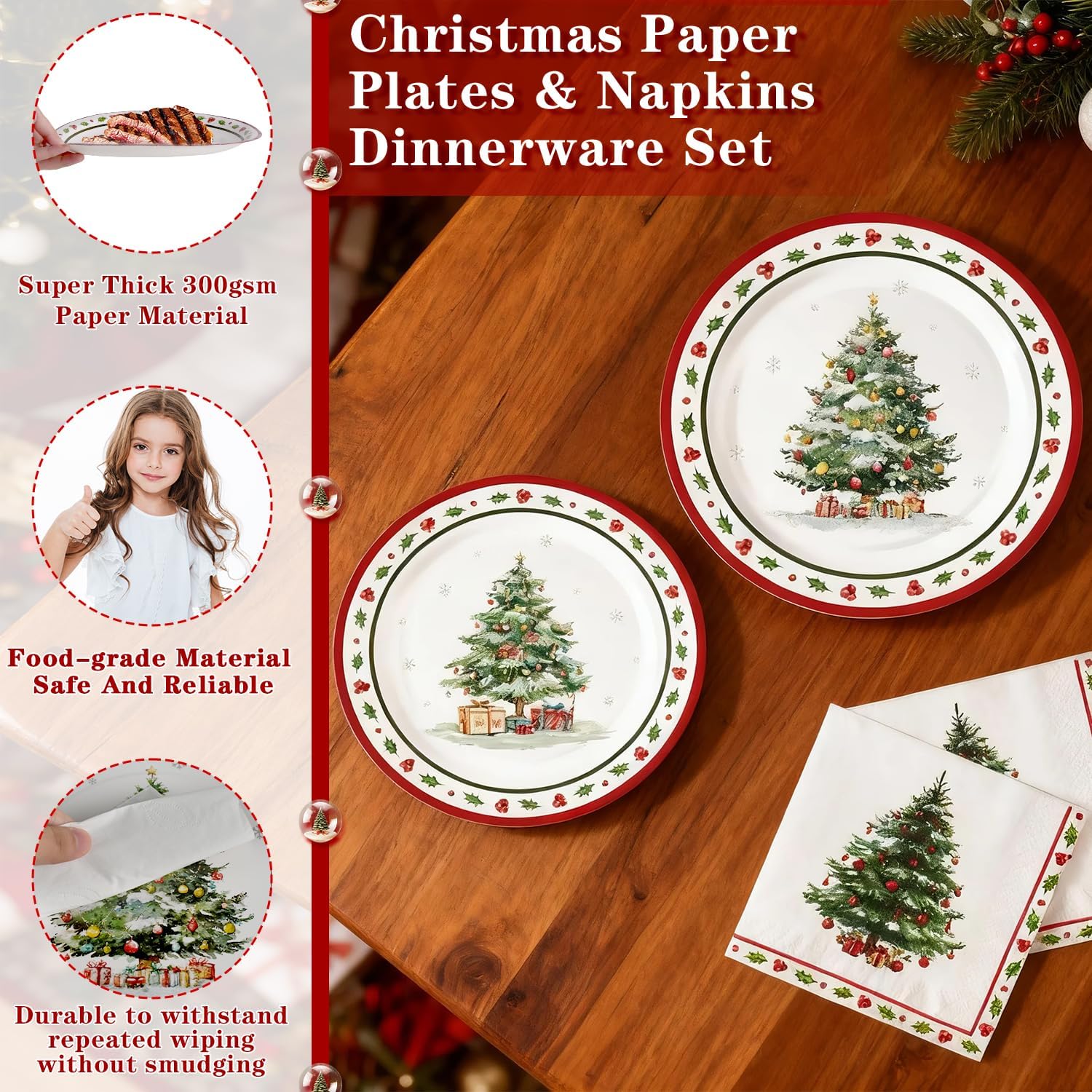OuMuaMua Christmas napkins offer convenient cleanup during holiday meals.