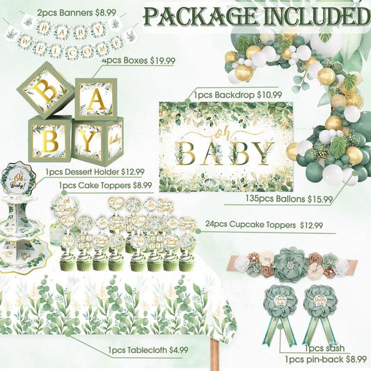 OUNIY sage green baby boxes arranged as versatile centerpiece accents
