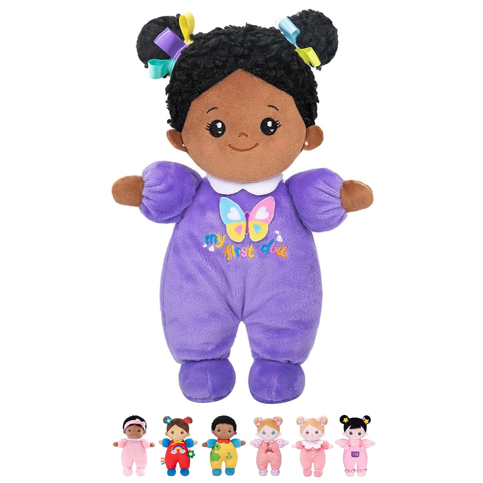 OUOZZZ 10-inch black baby doll showing soft fabric texture for gentle play