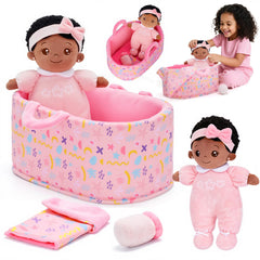OUOZZZ 10-inch black soft baby doll for safe, comforting play.