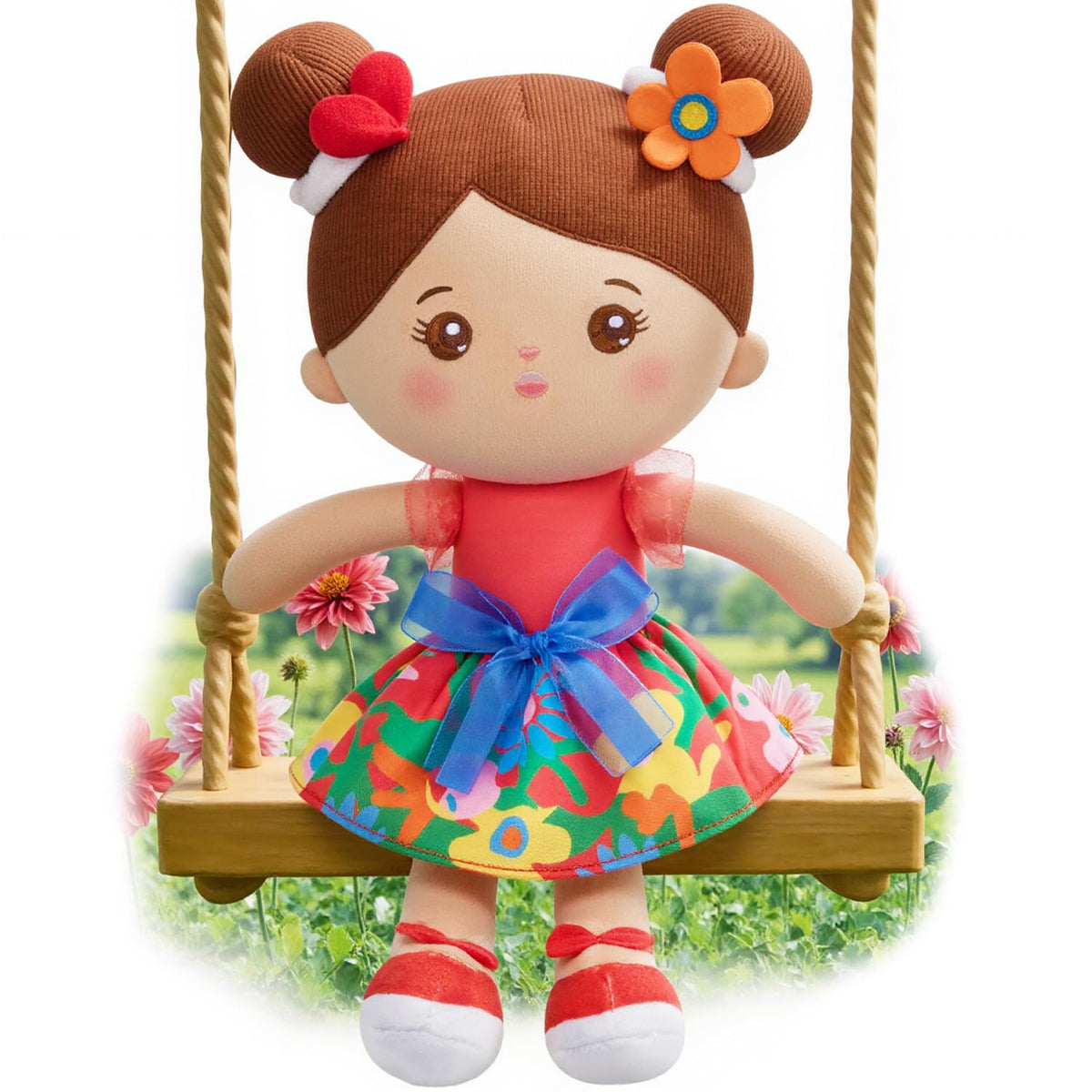 OUOZZZ 12.6-inch soft baby doll with brown skin, full-body view for safe play.