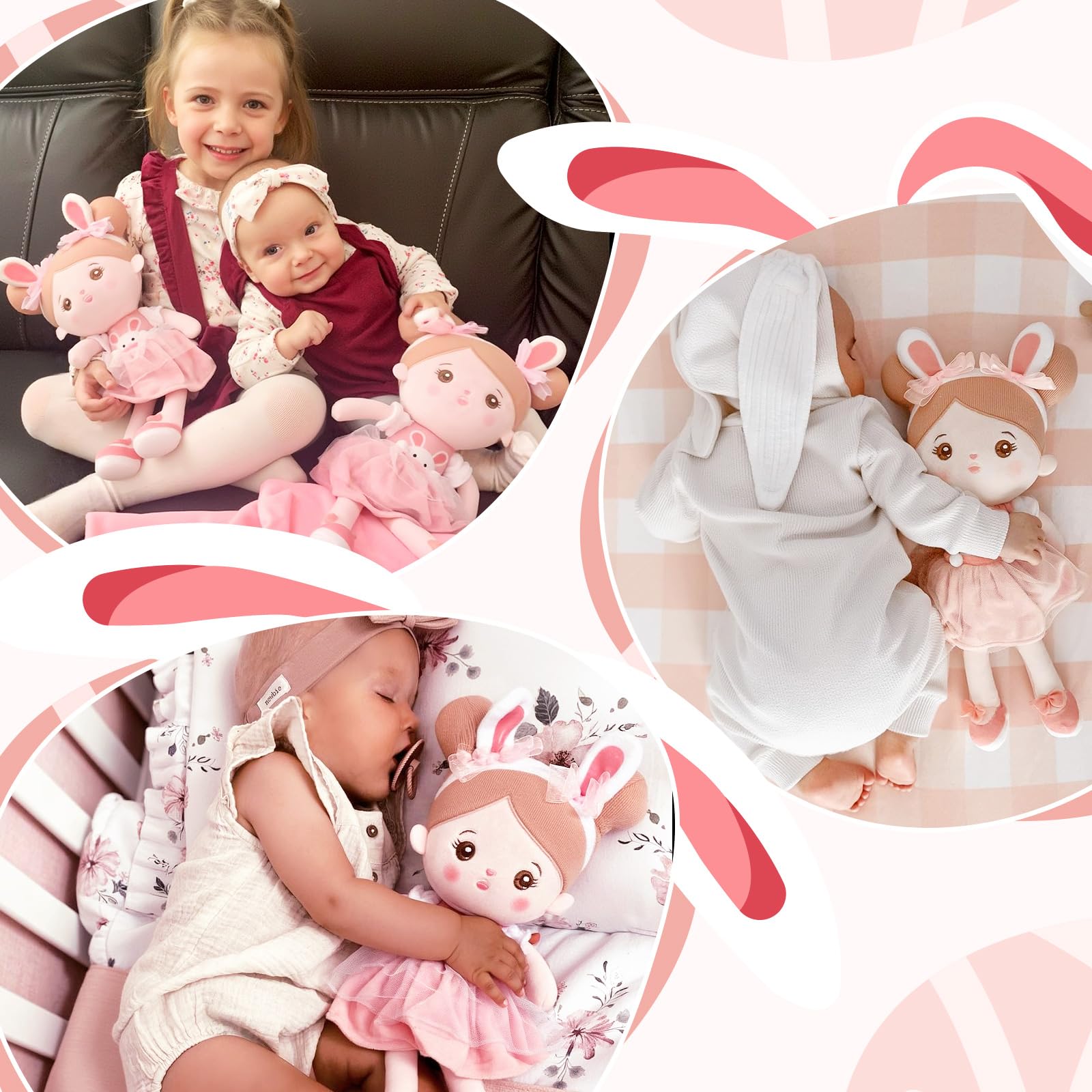 OUOZZZ bunny doll in bath-time setting, reassuring during routine care.