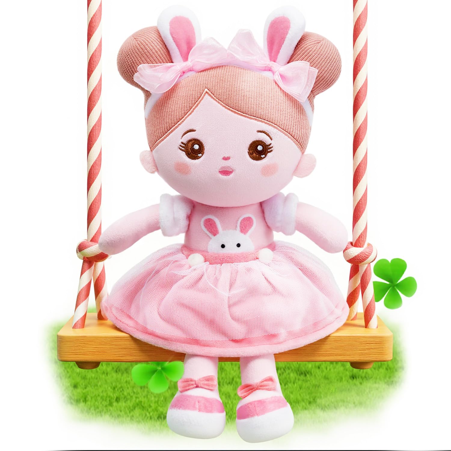 OUOZZZ bunny doll face close-up, showing ultra-soft fabric and cuddly texture.