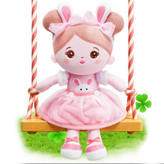 OUOZZZ bunny doll face close-up, showing ultra-soft fabric and cuddly texture.