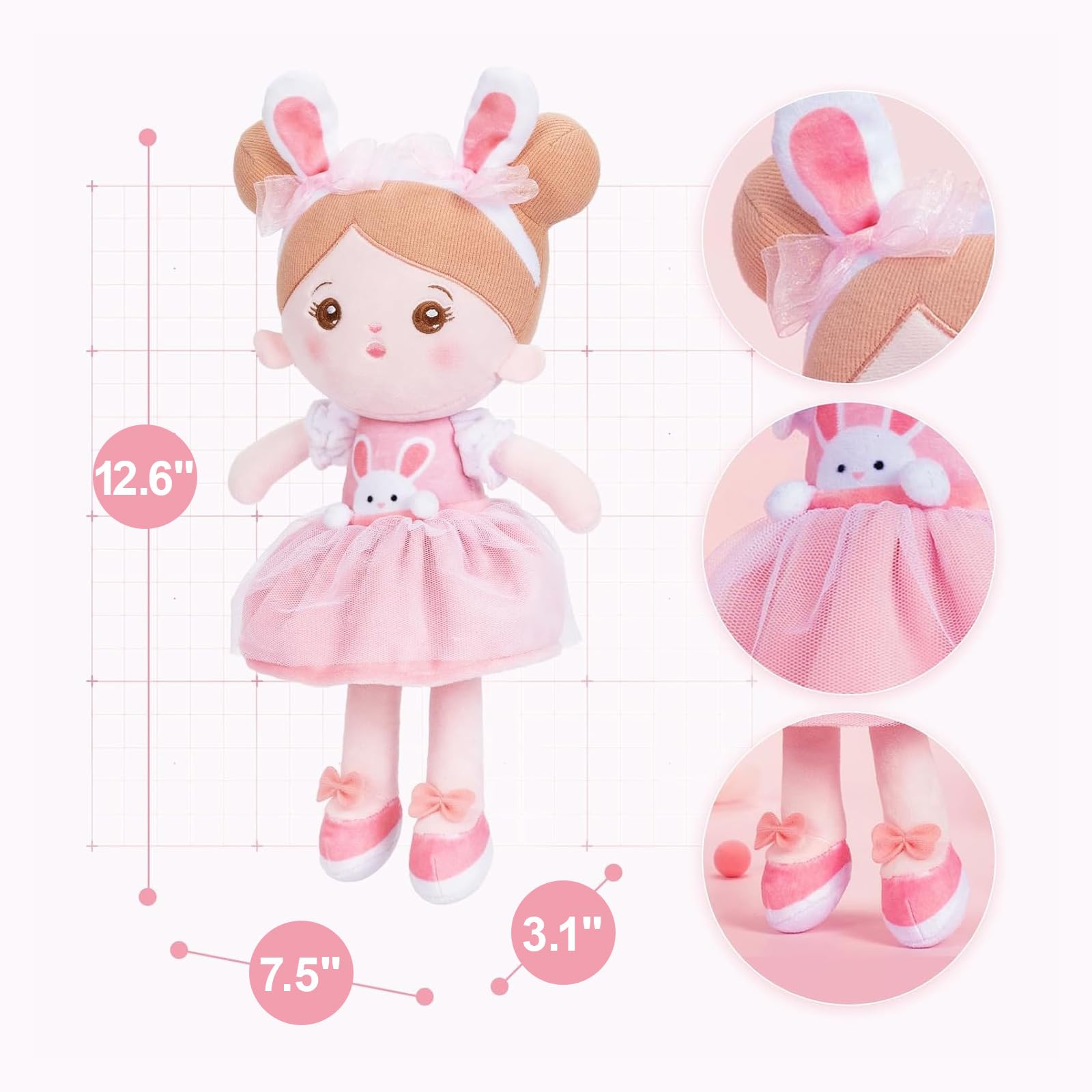 OUOZZZ bunny doll hands and fabric feel, ideal for safe teething-friendly play.