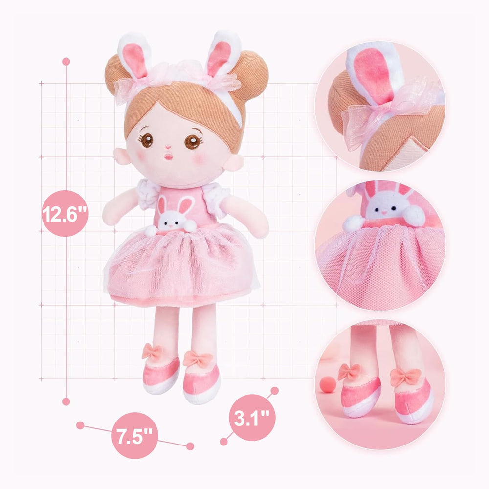 OUOZZZ bunny doll hands and fabric feel, ideal for safe teething-friendly play.