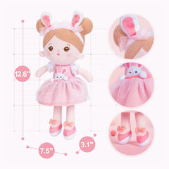 OUOZZZ bunny doll hands and fabric feel, ideal for safe teething-friendly play.