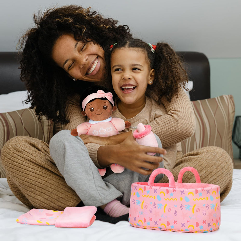 OUOZZZ doll set in plush bassinet encourages nurturing play.
