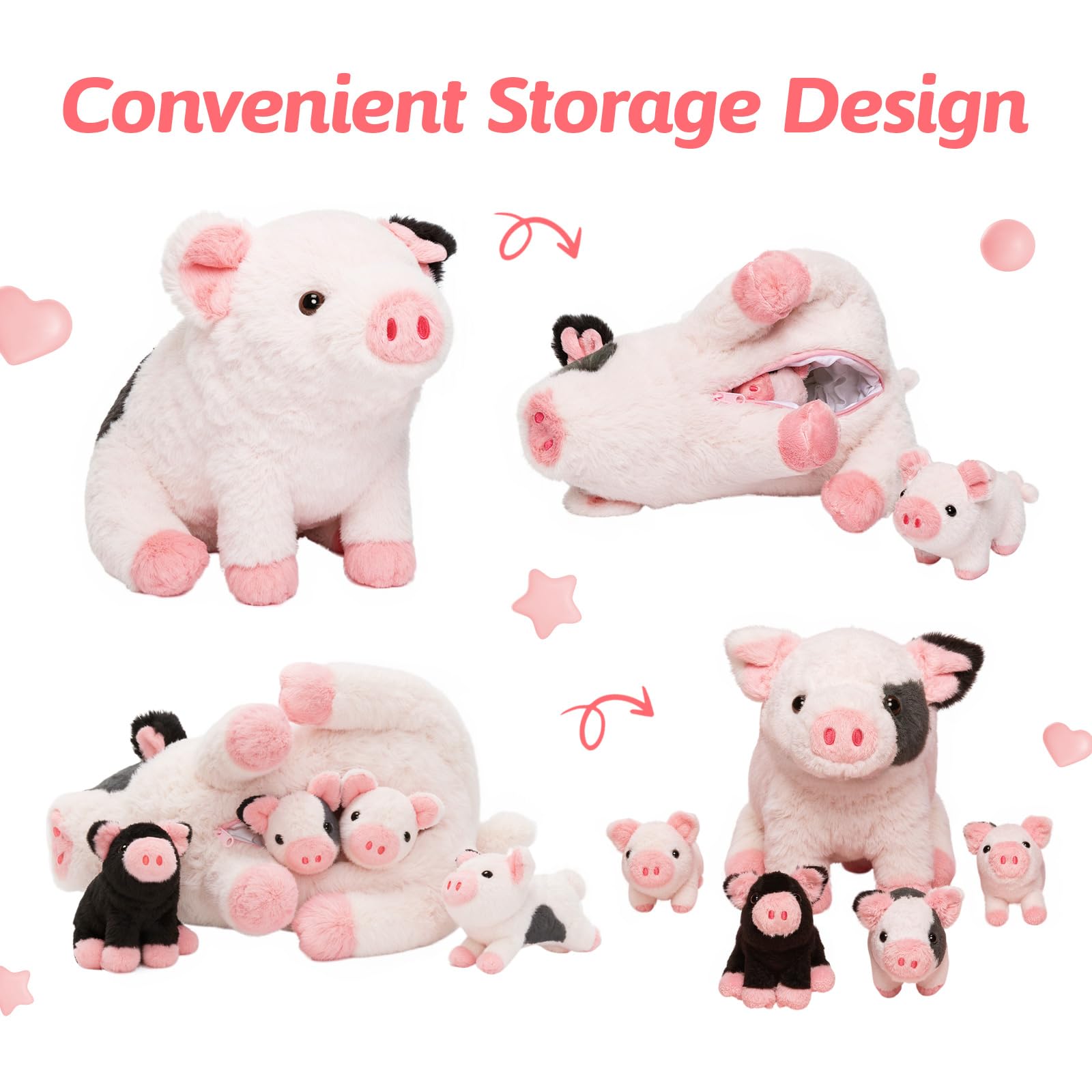OUOZZZ mama pig plush showing piglets inside tummy for surprise play.