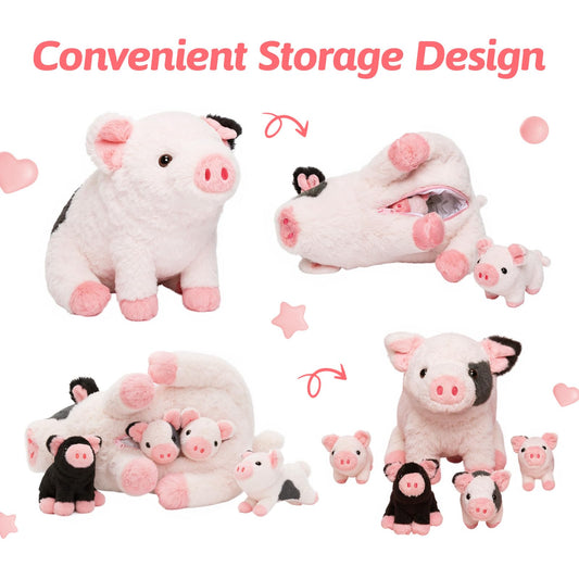 OUOZZZ mama pig plush showing piglets inside tummy for surprise play.