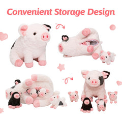 OUOZZZ mama pig plush showing piglets inside tummy for surprise play.