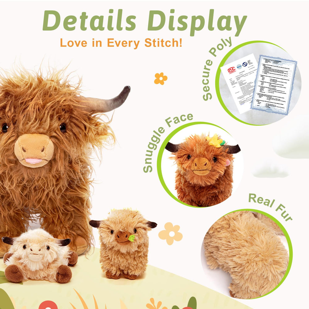 OUOZZZ Highland Cow plush with durable zipper, easy surface cleaning and care.