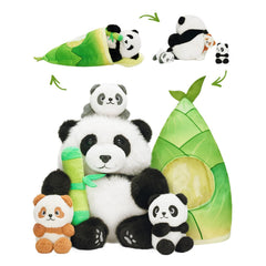OUOZZZ panda mommy with three babies inside bamboo bag for cozy cuddle and surprise