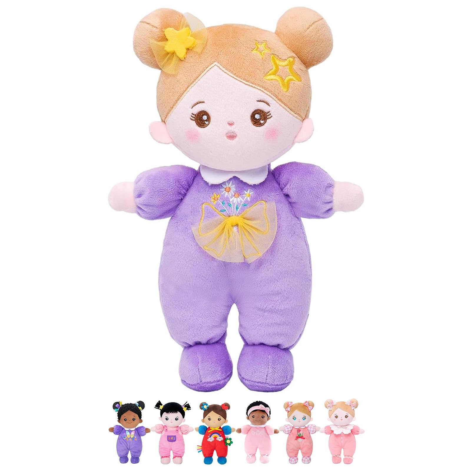 OUOZZZ Soft Baby Doll 10-inch Daisy Purple, cuddly comfort for playtime and naps.