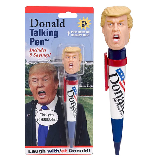 Our Friendly Forest Donald Trump Talking Pen with hair-press trigger for authentic voice quotes.