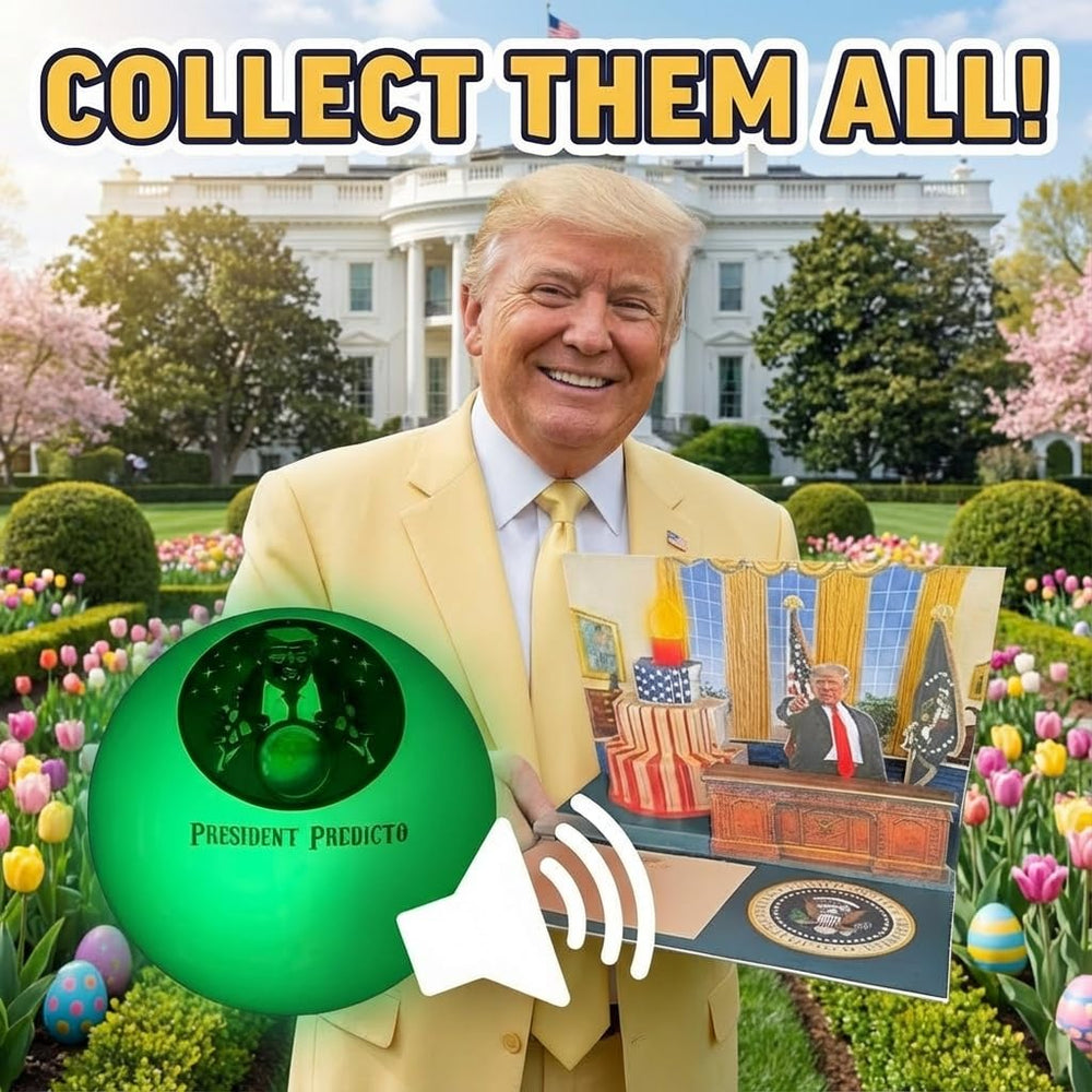 Compact Trump-themed Predicto Ball makes a playful gag gift and Easter surprise.