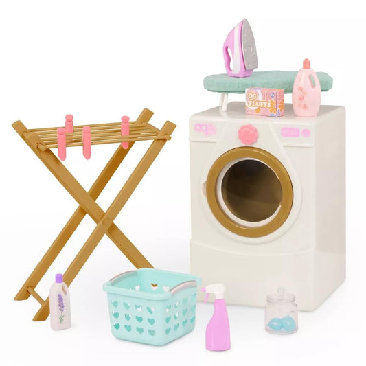 Our Generation 18-inch doll laundry set washer in action for pretend washing play.