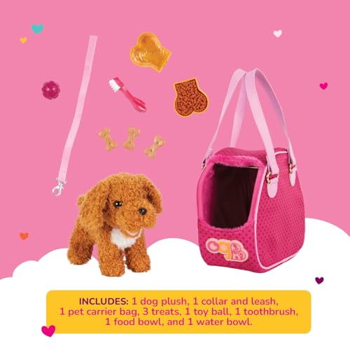 Our Generation dog carrier interior highlights faux fur for cuddly play.