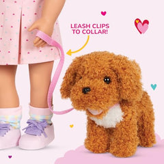 Our Generation leash fits 18-inch doll hands for easy walks.