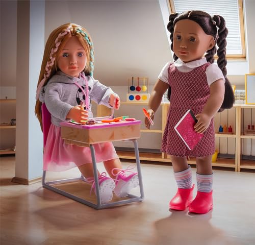 Our Generation school desk set desk storage open helps keep supplies neatly within reach.