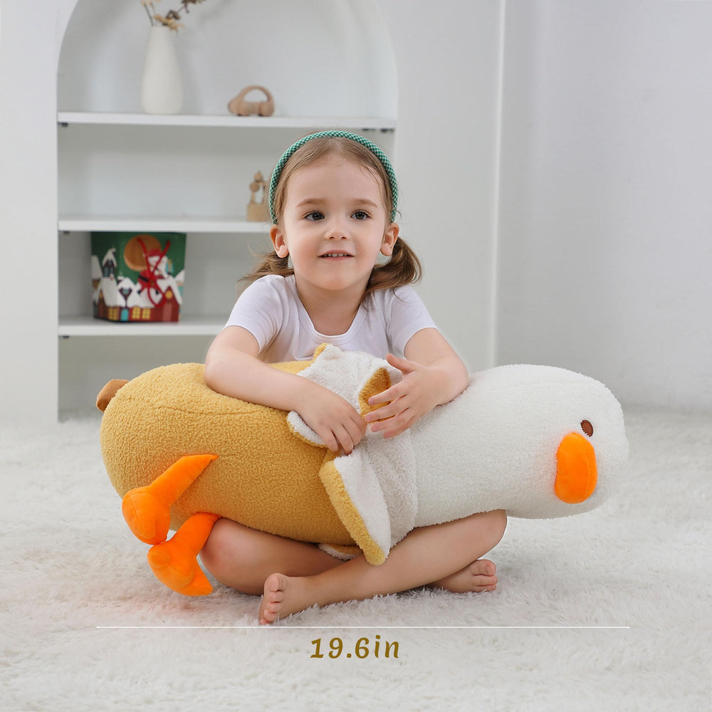 OurHonor banana duck plush recovers shape after patting and fluffing.