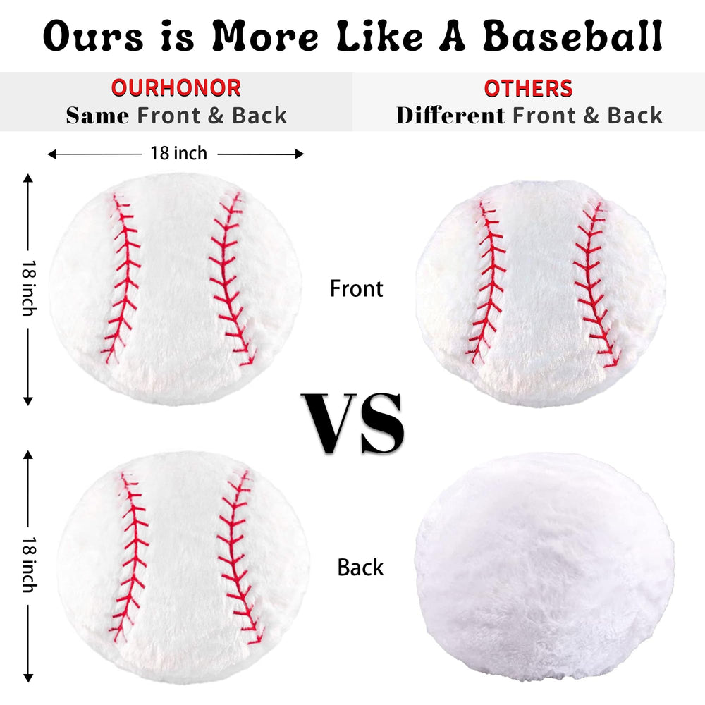 OurHonor baseball plush room decor idea demonstrates versatile display on bed or shelf.