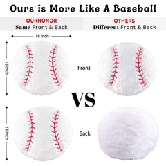 OurHonor baseball plush room decor idea demonstrates versatile display on bed or shelf.