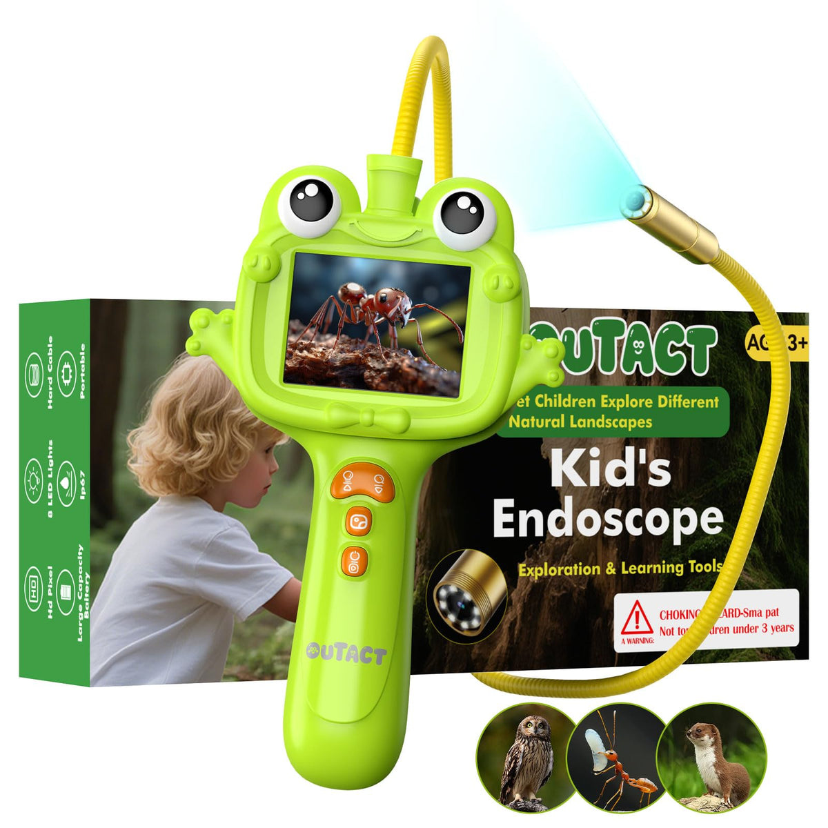 OUTACT Kids Endoscope with 2.4-inch display for real-time views in tight spaces.