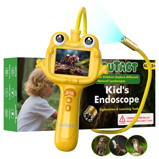 OUTACT Kids Endoscope with LED light illuminates dark spaces for real-time exploration.