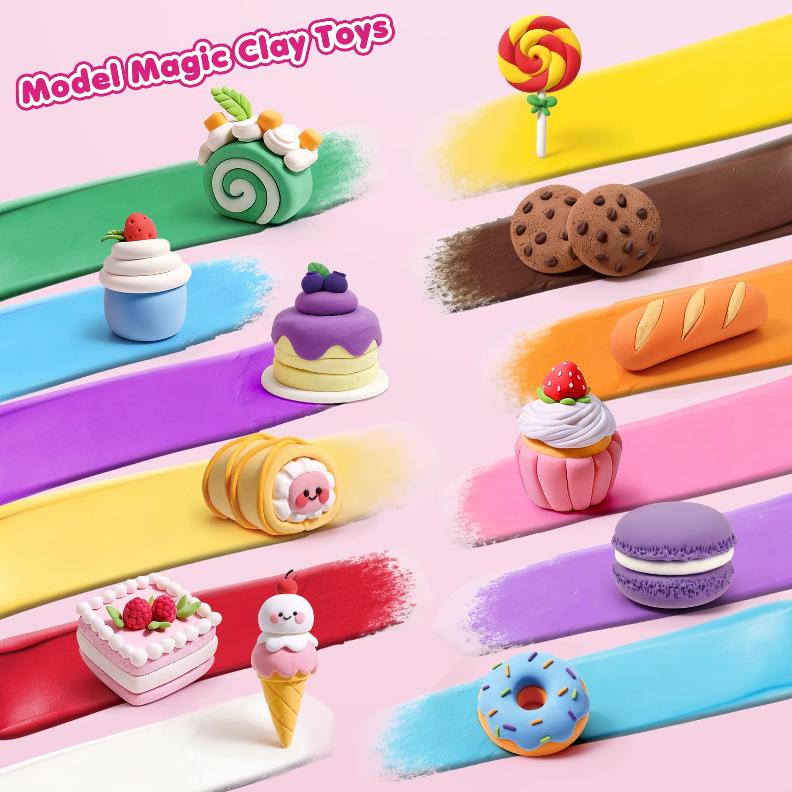 Outivity finished dessert sculptures showcase bright colors and durable air-dry results.