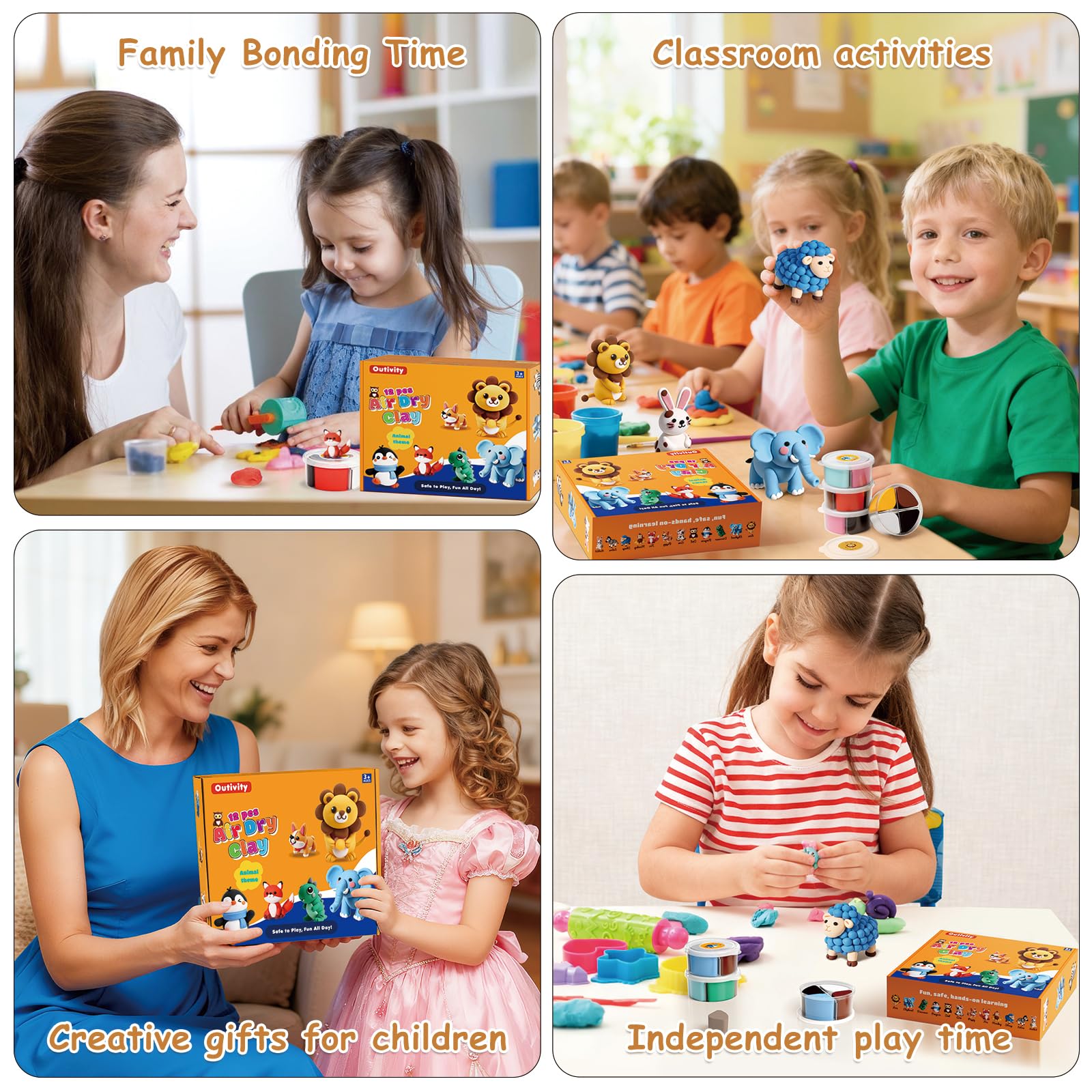Outivity gift-ready crafts kit; illustrated guide and storage box included