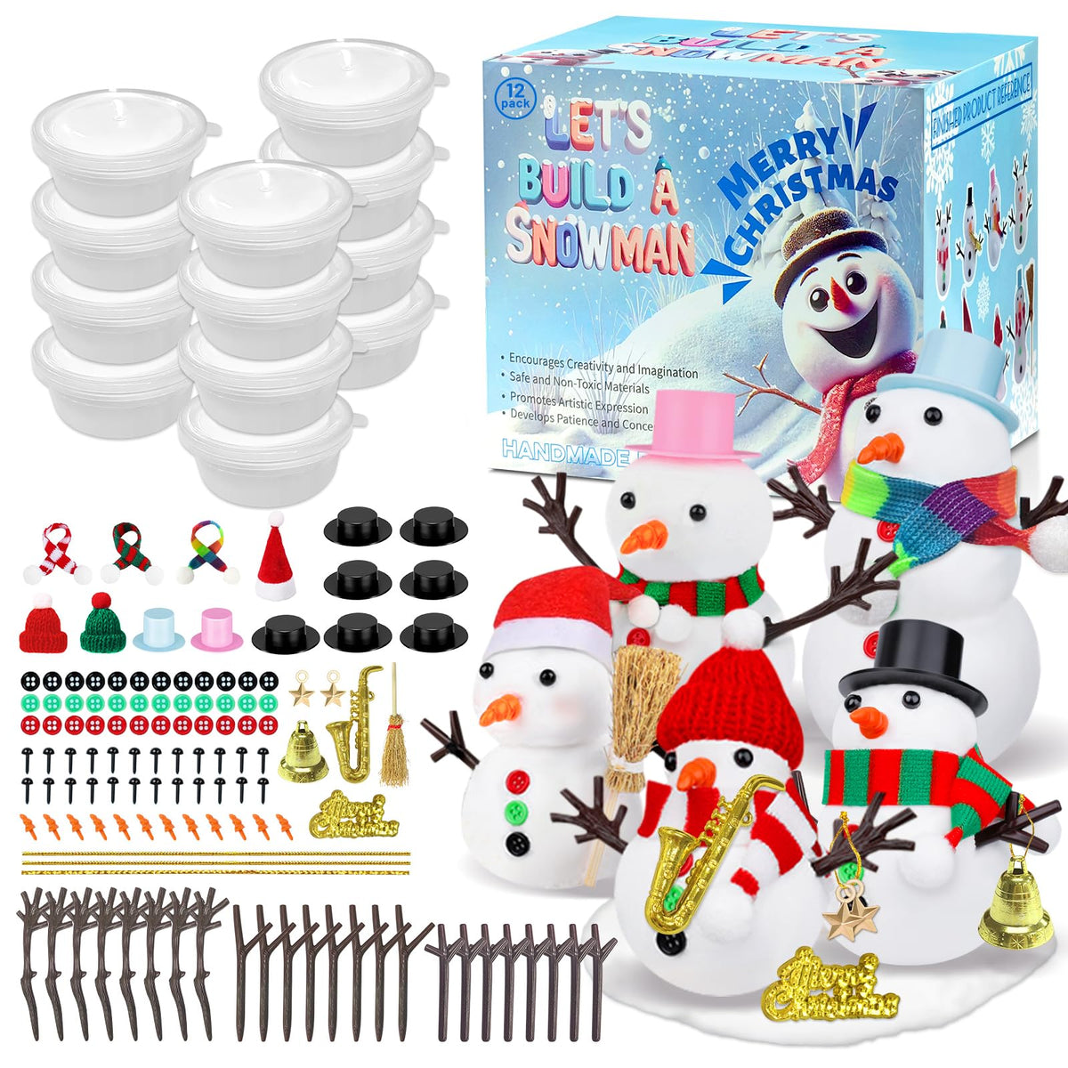 Outivity Snowman Kit packaging showcases vibrant components for creative winter crafts.