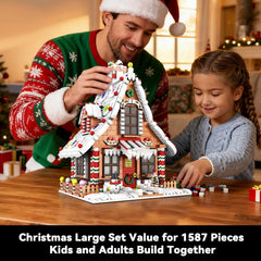 OUTMX Gingerbread House building set opens the box for engaging family unboxing and assembly.