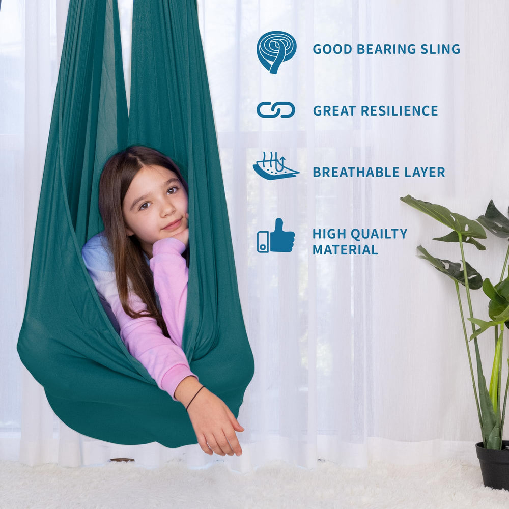 OUTREE fabric hammock seat provides secure hug-like sensory input.